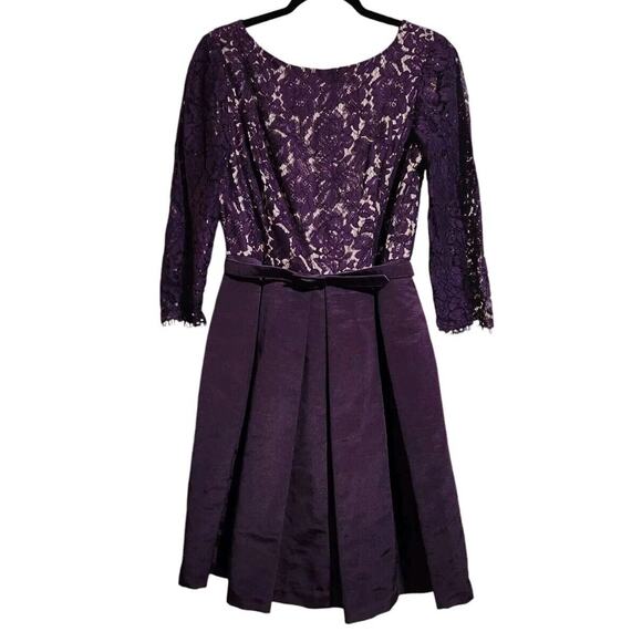 ELIZA J Dress Floral Lace Crepe Midi Fit & Flare Plum Purple Size 8 Belted Fairy - Picture 1 of 10